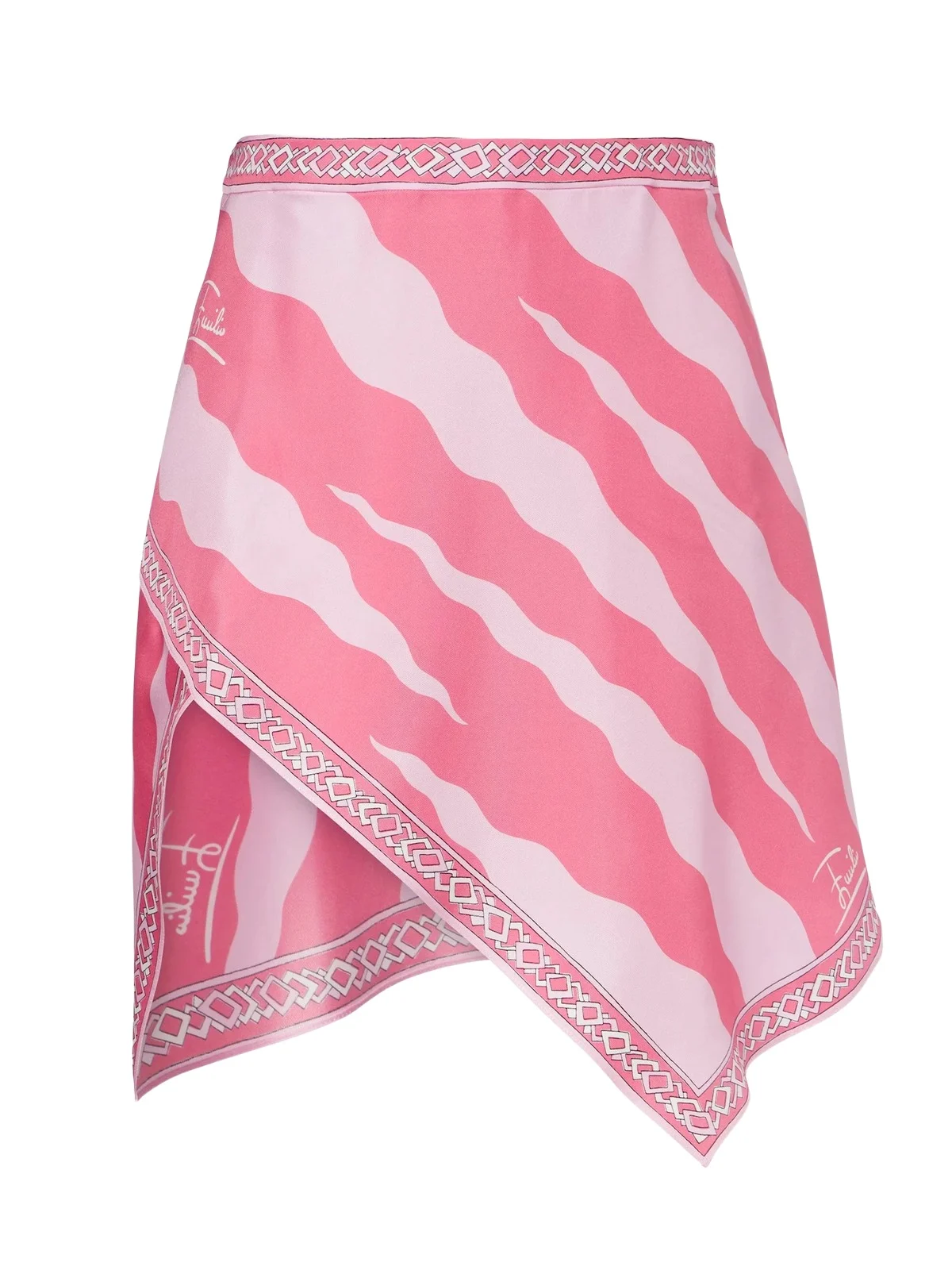 Fiamme Print Asymmetric Silk Mini Skirt Fiamme Print Asymmetric Silk Mini Skirt
