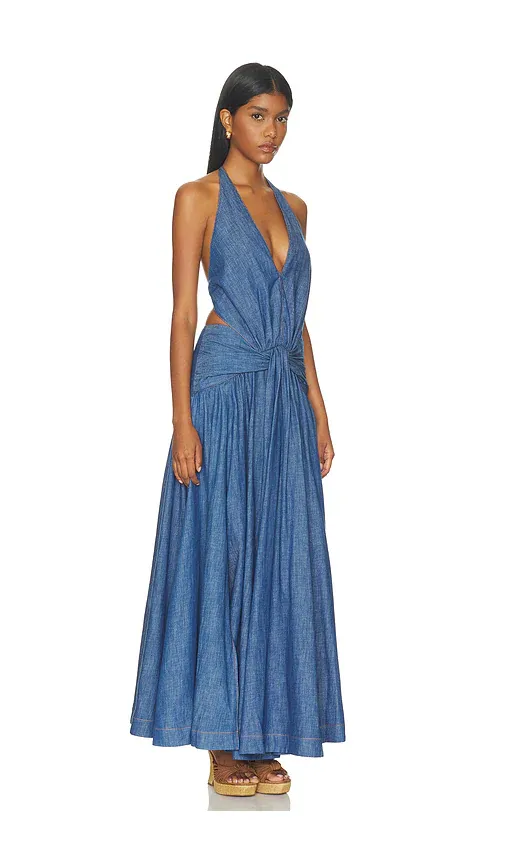Zimmermann Denim Plunge Halter Dress | Thumbnail 2 Zimmermann Denim Plunge Halter Dress | Thumbnail 2