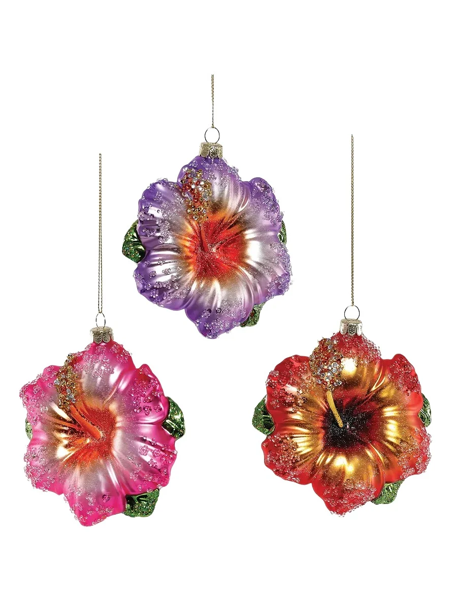 Poppy Lane Hibiscus Flower Glass Ornament