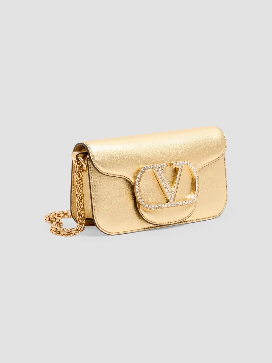 Valentino Women's Locò Small Shoulder Bag in Laminated Calfskin with Jewel Logo - Antique Brass | Thumbnail 3 Valentino Women's Locò Small Shoulder Bag in Laminated Calfskin with Jewel Logo - Antique Brass | Thumbnail 3
