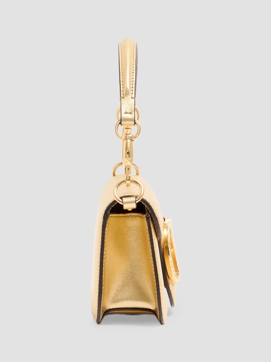 Valentino Women's Locò Small Shoulder Bag in Laminated Calfskin with Jewel Logo - Antique Brass | Thumbnail 4 Valentino Women's Locò Small Shoulder Bag in Laminated Calfskin with Jewel Logo - Antique Brass | Thumbnail 4