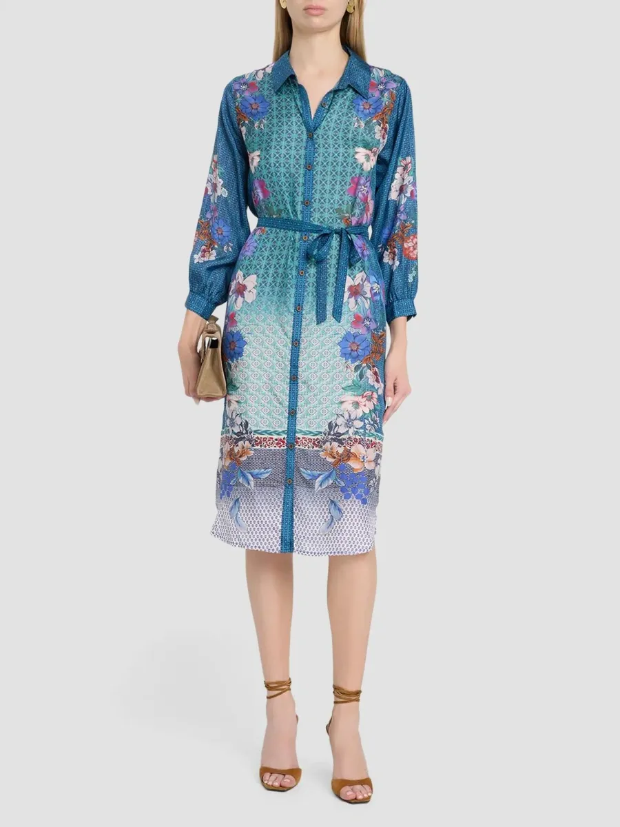 Johnny Was Women's Arani Floral-Print Silk Midi Shirtdress | Thumbnail 2 Johnny Was Women's Arani Floral-Print Silk Midi Shirtdress | Thumbnail 2