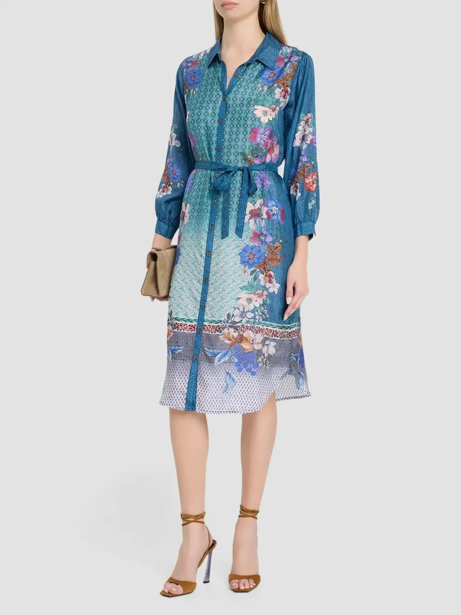 Johnny Was Women's Arani Floral-Print Silk Midi Shirtdress | Thumbnail 4 Johnny Was Women's Arani Floral-Print Silk Midi Shirtdress | Thumbnail 4