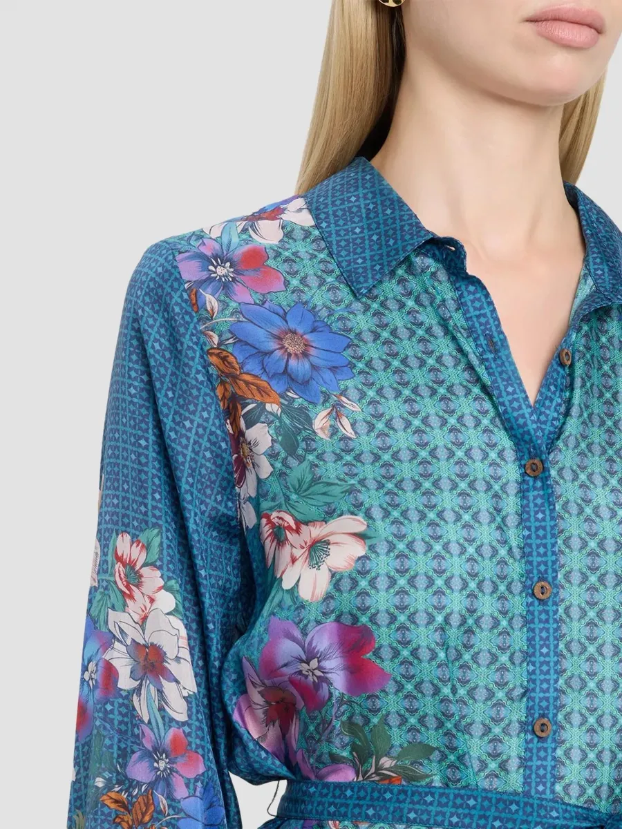 Johnny Was Women's Arani Floral-Print Silk Midi Shirtdress | Thumbnail 5 Johnny Was Women's Arani Floral-Print Silk Midi Shirtdress | Thumbnail 5
