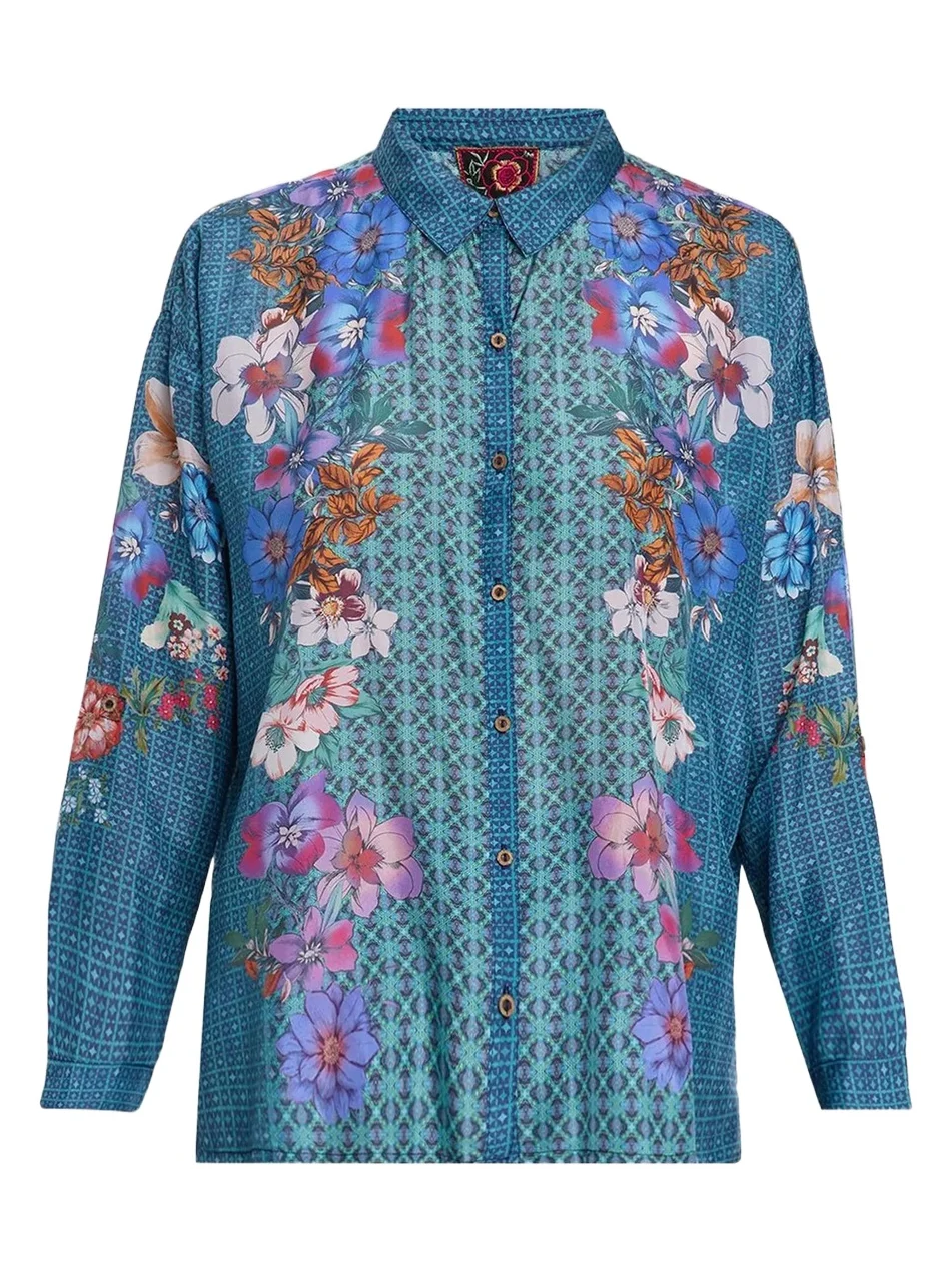 Women's Luisa Floral & Geometric Silk Shirt Women's Luisa Floral & Geometric Silk Shirt