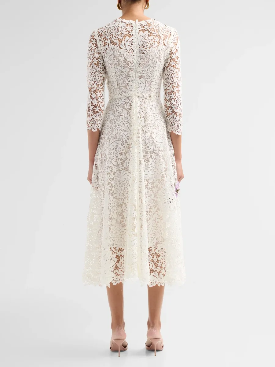 Oscar de la Renta Women's Chrysanthemum 3D Guipure Midi Dress | Thumbnail 3