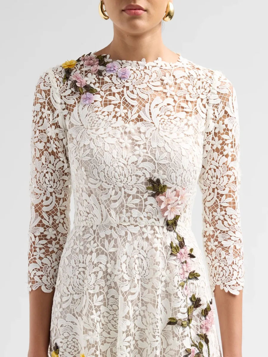 Oscar de la Renta Women's Chrysanthemum 3D Guipure Midi Dress | Thumbnail 5