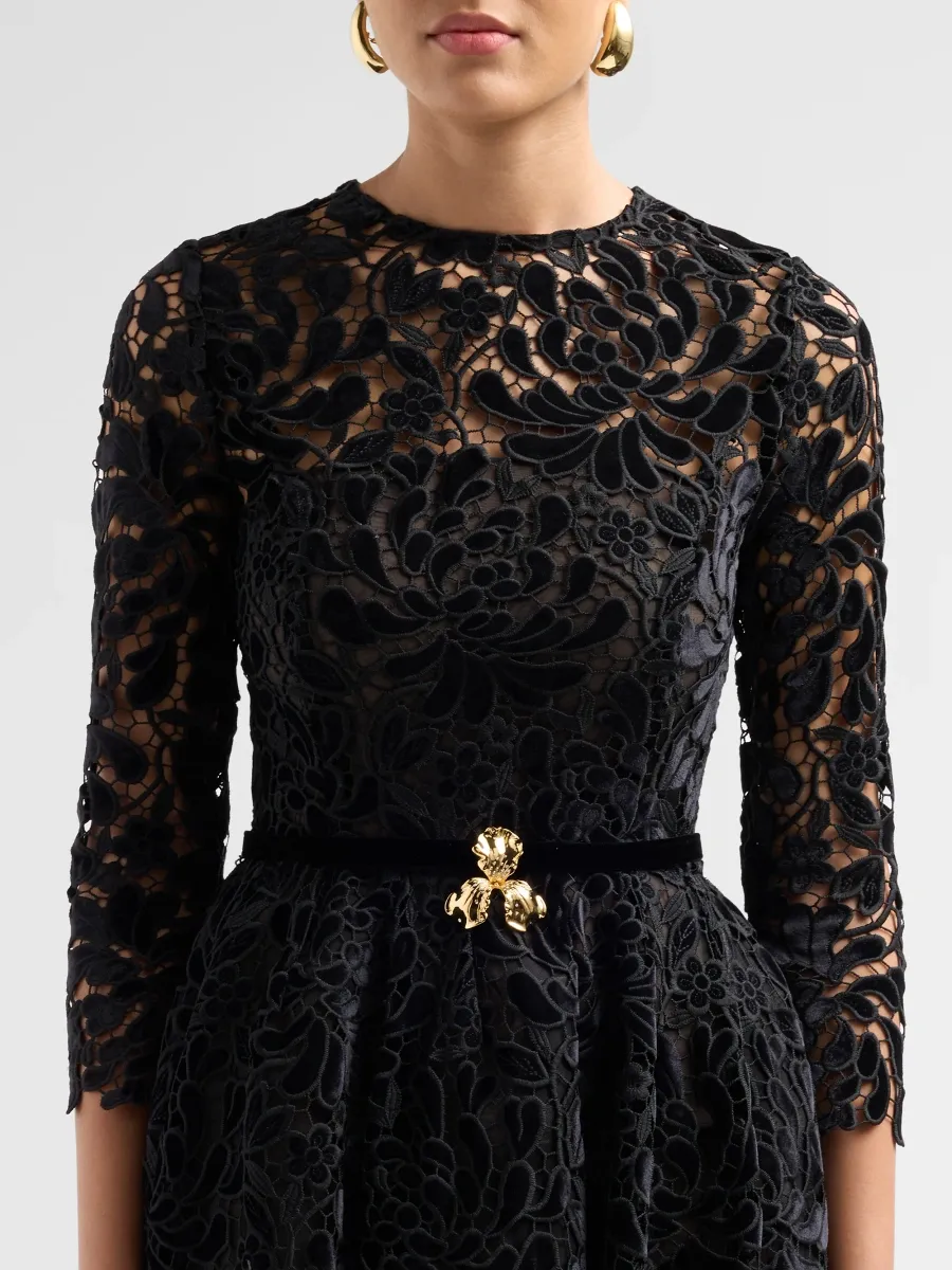Oscar de la Renta Women's Chrysanthemum Guipure Long-Sleeve Cocktail Dress | Thumbnail 5