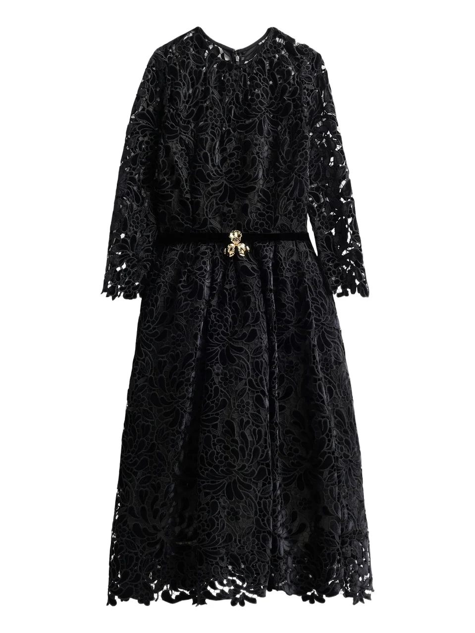 Women's Chrysanthemum Guipure Long-Sleeve Cocktail Dress