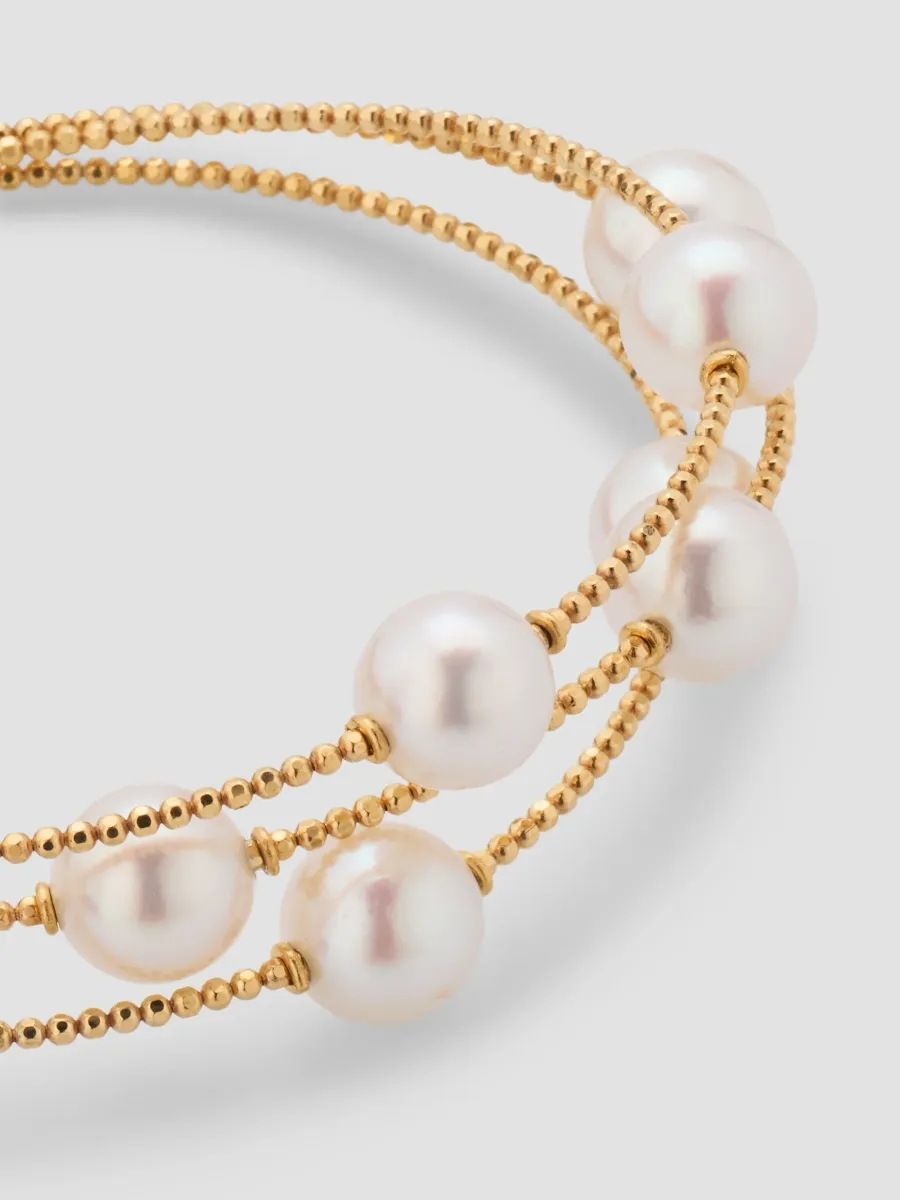 Pearls By Shari Women's Sparkle 18K Yellow Gold Akoya Cultured Pearl Layered Bracelet | Thumbnail 3