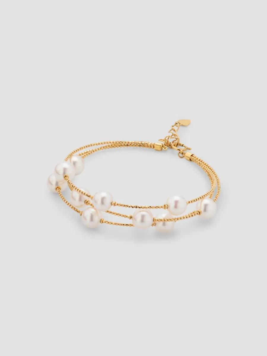 Pearls By Shari Women's Sparkle 18K Yellow Gold Akoya Cultured Pearl Layered Bracelet | Thumbnail 4