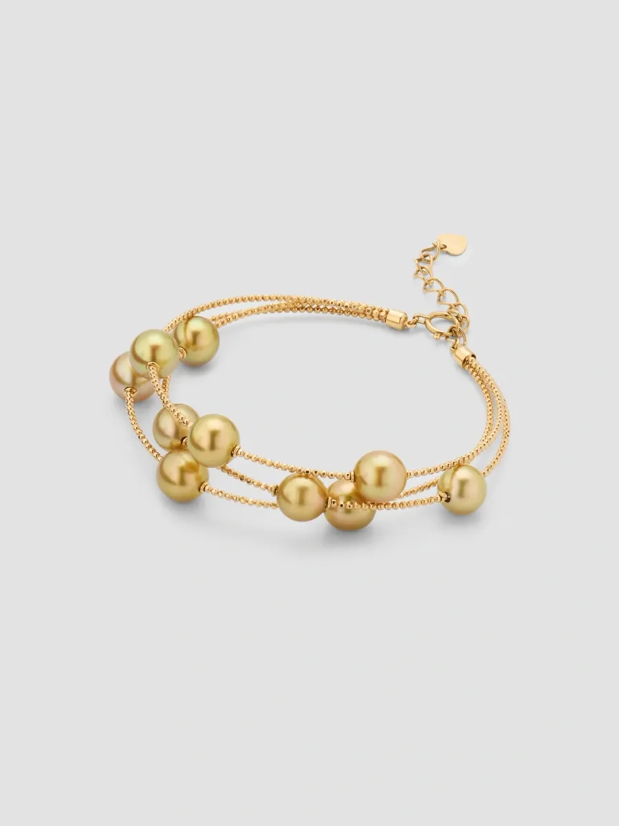 Pearls By Shari Women's Sparkle 18K Yellow Gold & Three-Strand South Sea Cultured Pearl Bracelet | Thumbnail 4