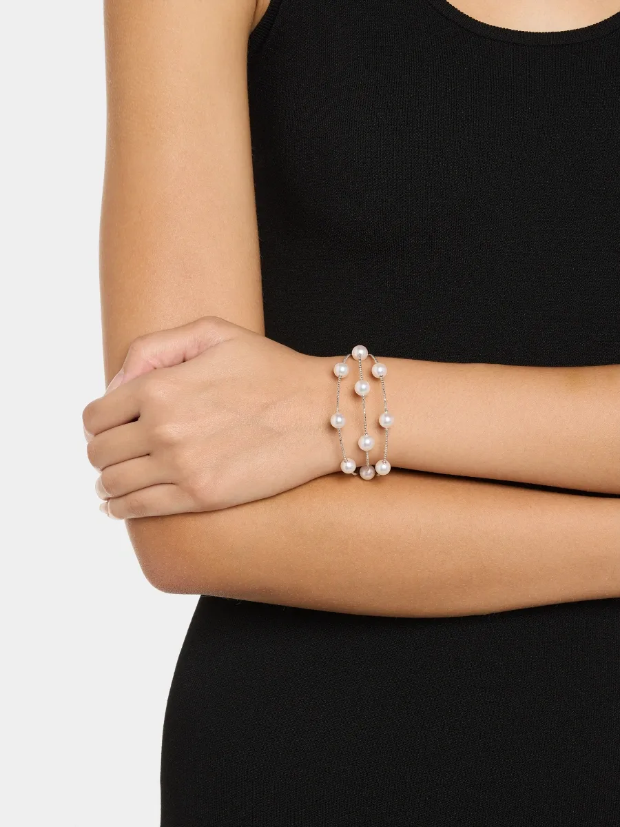 Pearls By Shari Women's Sparkle 18K Yellow Gold Akoya Cultured Pearl Layered Bracelet | Thumbnail 2