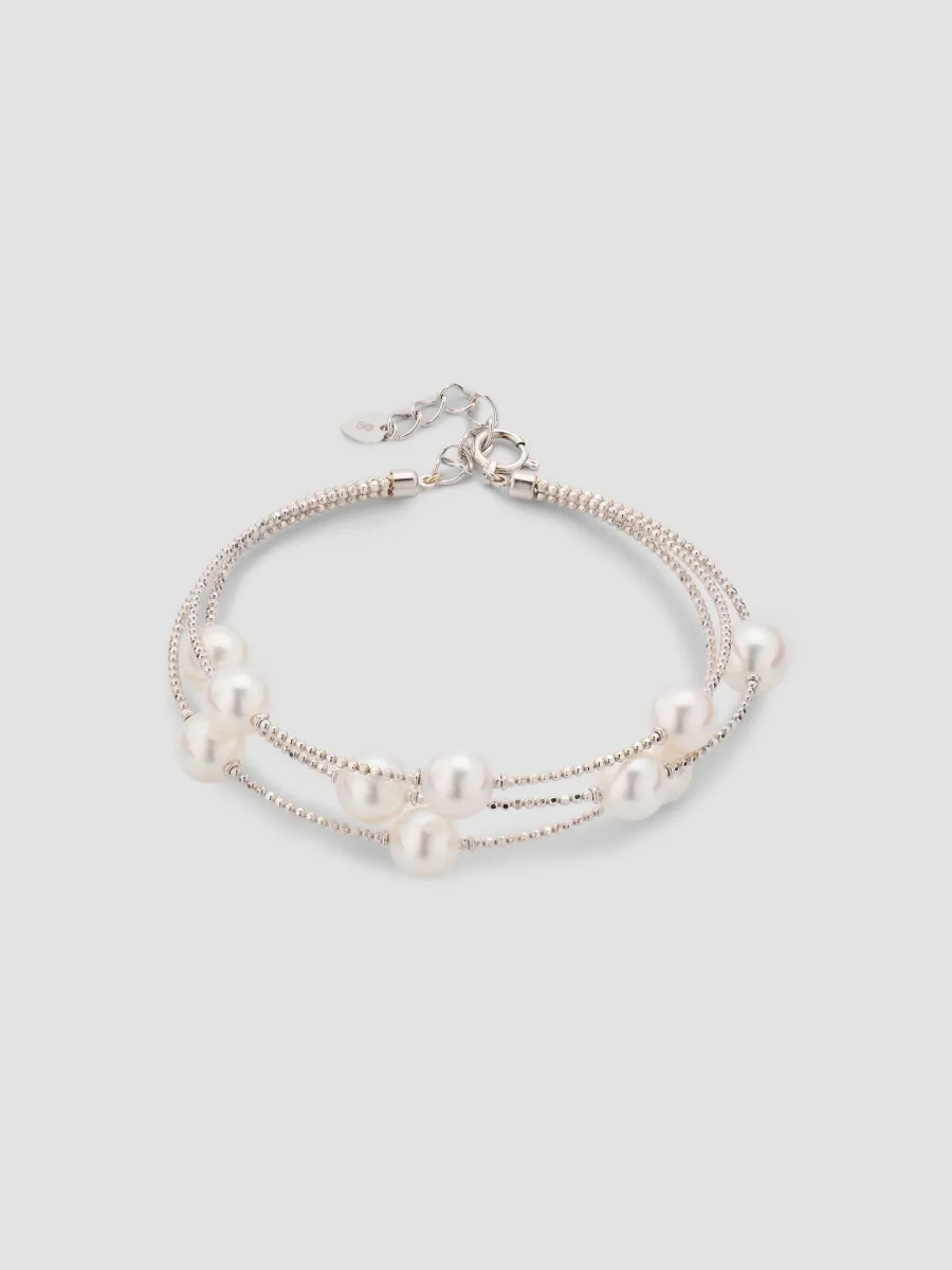 Pearls By Shari Women's Sparkle 18K Yellow Gold Akoya Cultured Pearl Layered Bracelet | Thumbnail 4