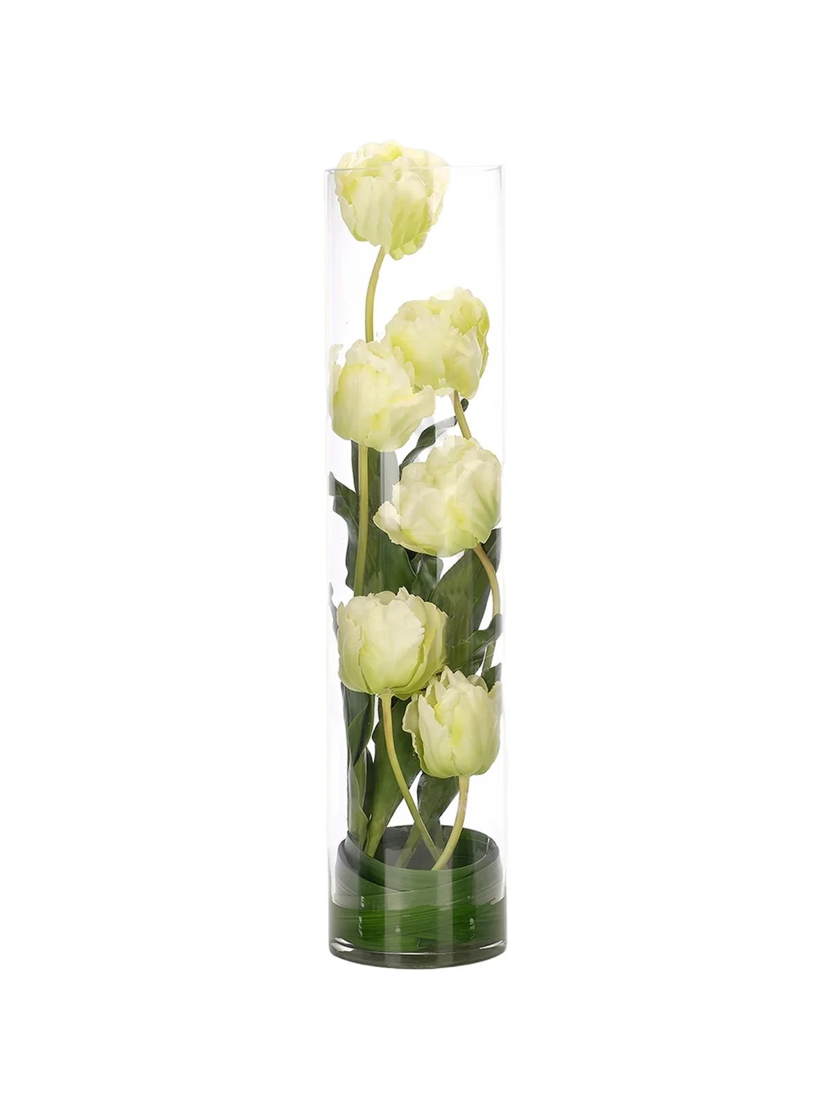 Faux Tulip Arrangement In Glass Cylinder - Green Faux Tulip Arrangement In Glass Cylinder - Green