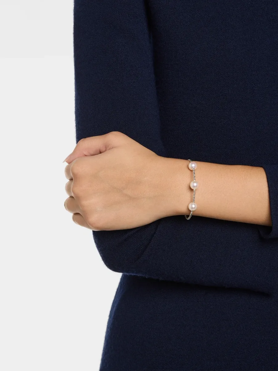 Pearls By Shari Women's Sparkle Petite 18K Yellow Gold & Akoya Cultured Pearl Bangle Bracelet | Thumbnail 2
