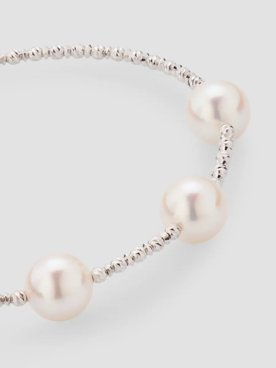 Pearls By Shari Women's Sparkle Petite 18K Yellow Gold & Akoya Cultured Pearl Bangle Bracelet | Thumbnail 3