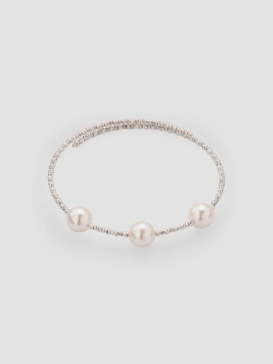 Pearls By Shari Women's Sparkle Petite 18K Yellow Gold & Akoya Cultured Pearl Bangle Bracelet | Thumbnail 4