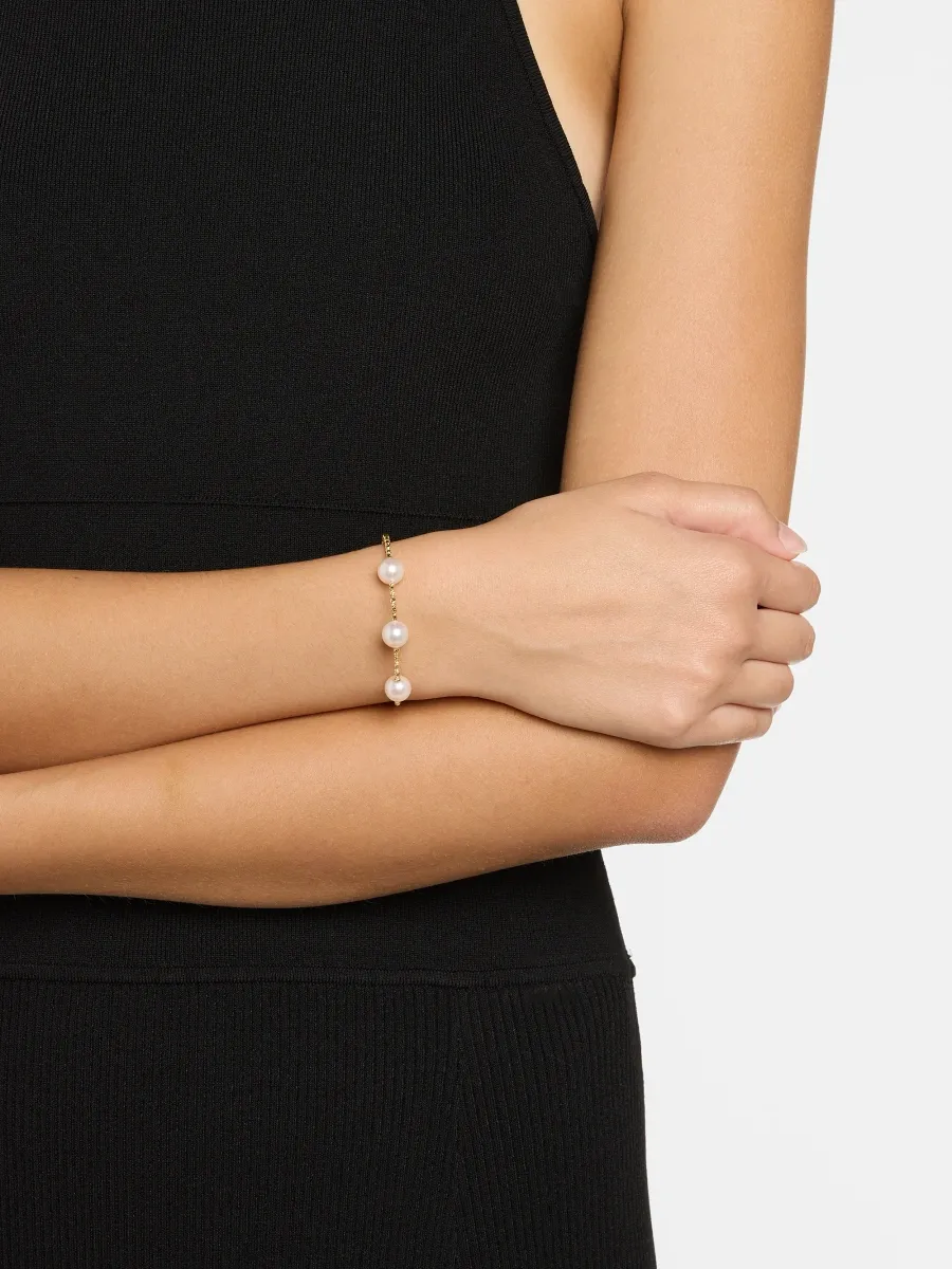Pearls By Shari Women's Sparkle Petite 18K Yellow Gold & Akoya Cultured Pearl Bangle Bracelet | Thumbnail 2