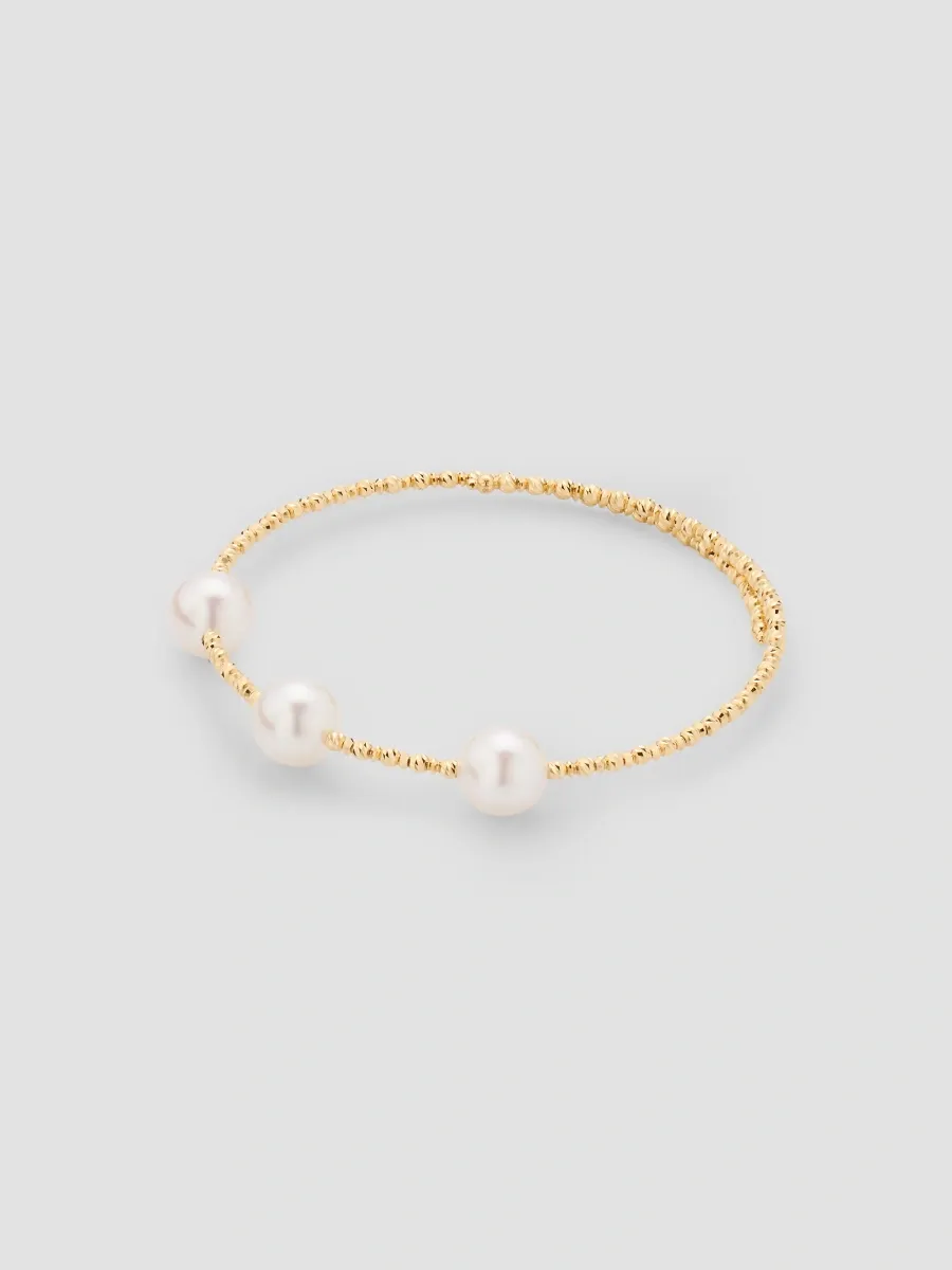 Pearls By Shari Women's Sparkle Petite 18K Yellow Gold & Akoya Cultured Pearl Bangle Bracelet | Thumbnail 4