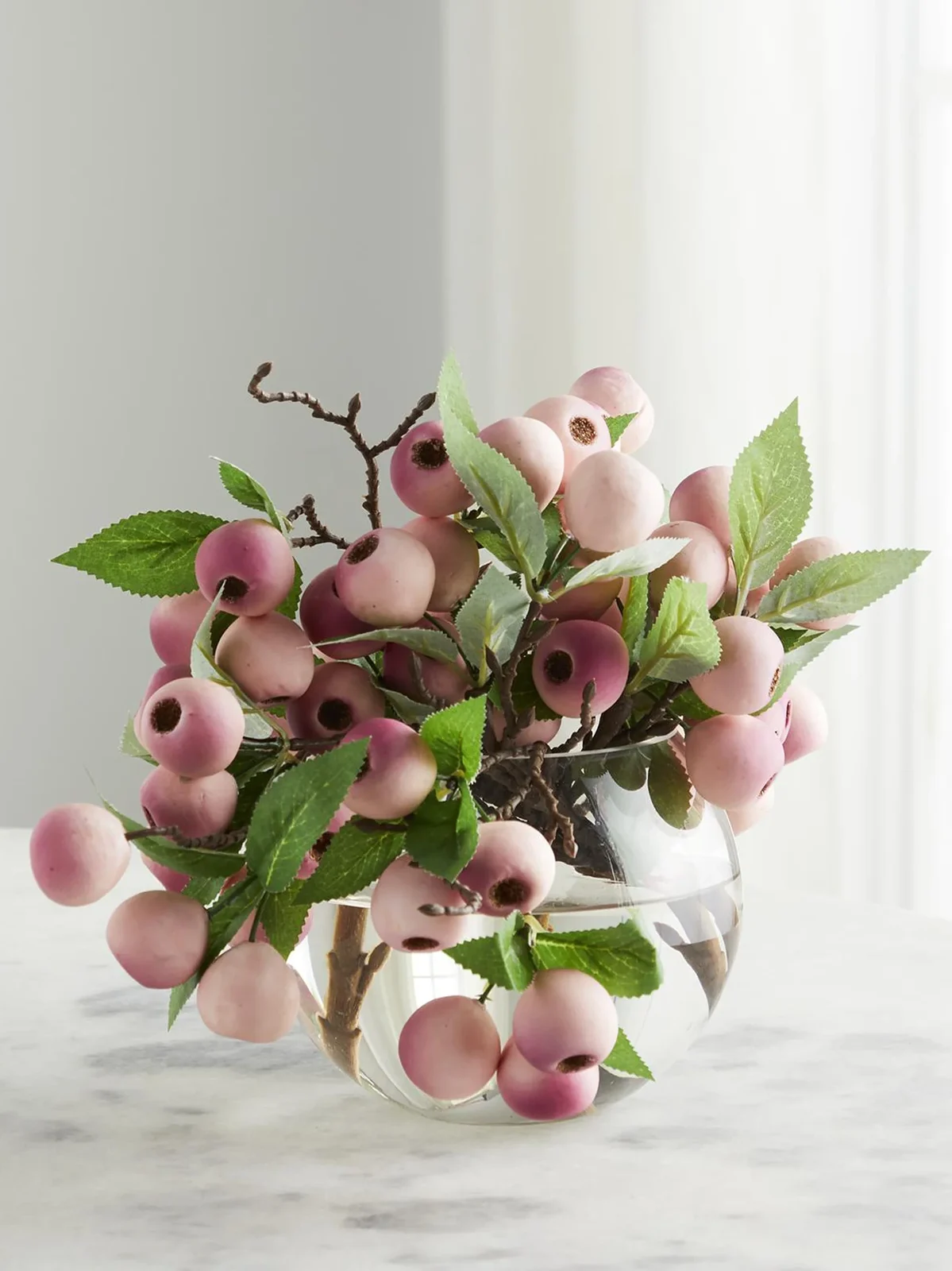 John-Richard Collection Balausta Berries 8" Faux Floral Arrangement in Glass Bowl - Pink