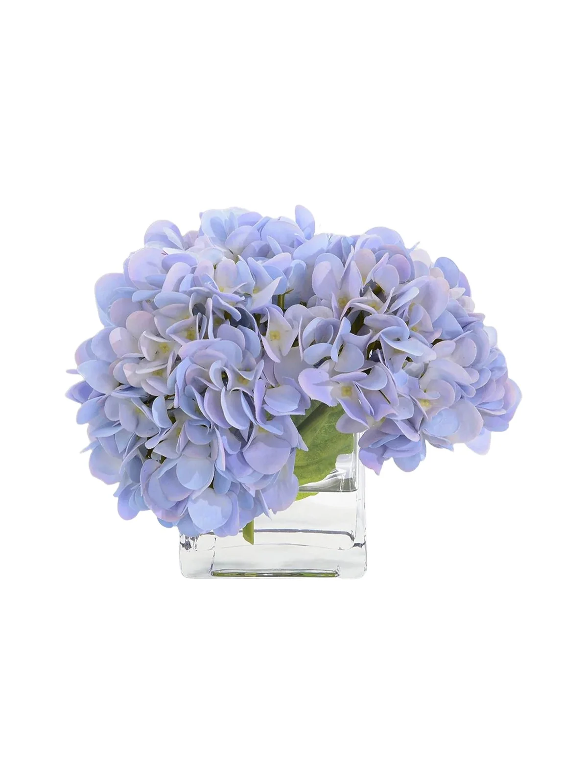 John-Richard Collection Real Touch Sweet Hydrangea 8" Faux Floral Arrangement in Glass Vase - Blue