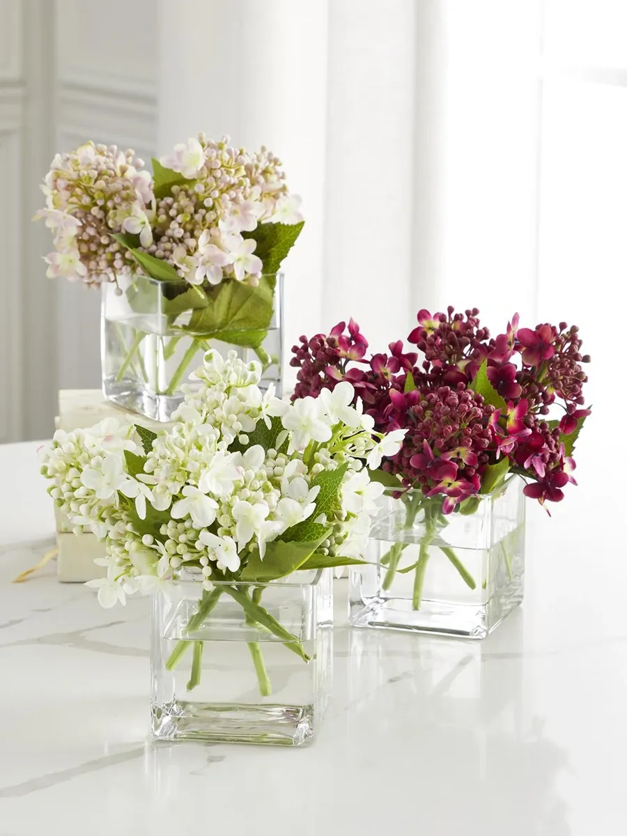 John-Richard Collection Lilac Faux Floral Arrangement in Glass Vase - White | Thumbnail 2