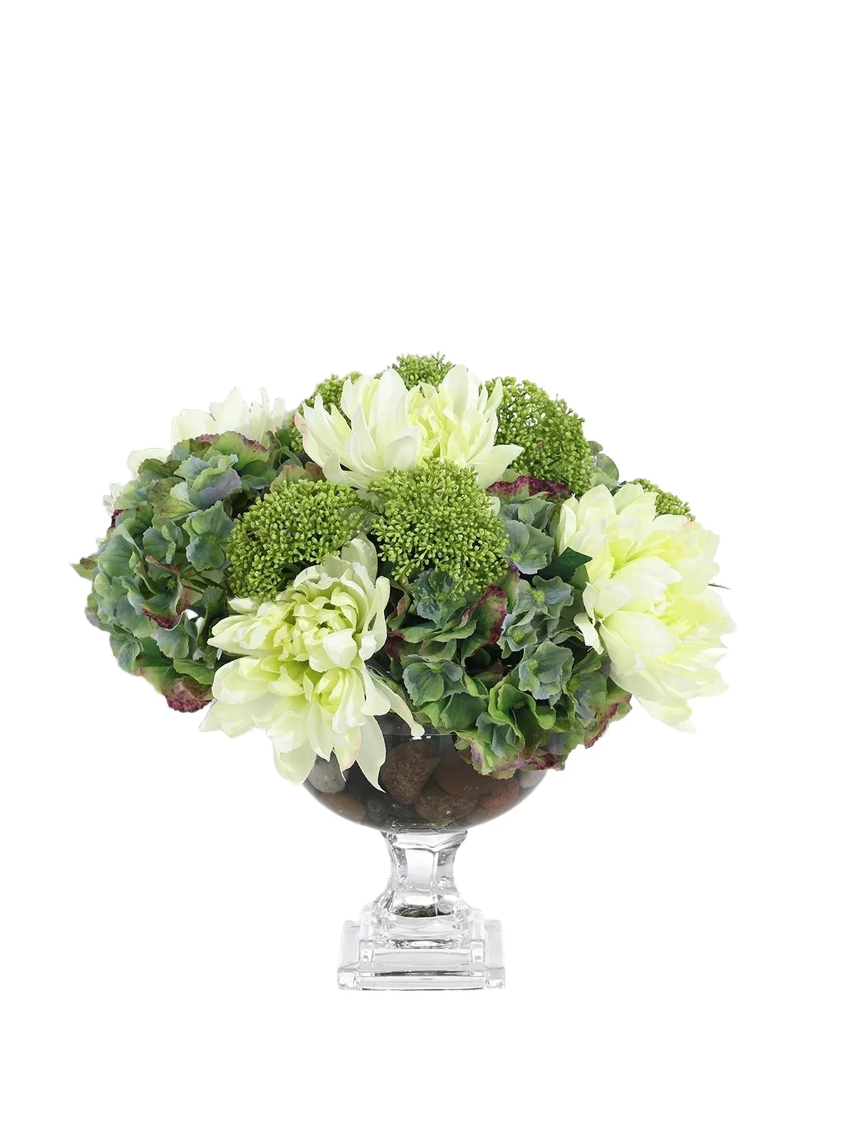 John-Richard Collection Teal Green Hydrangeas 18" Faux Floral Arrangement in Glass Vase - Green