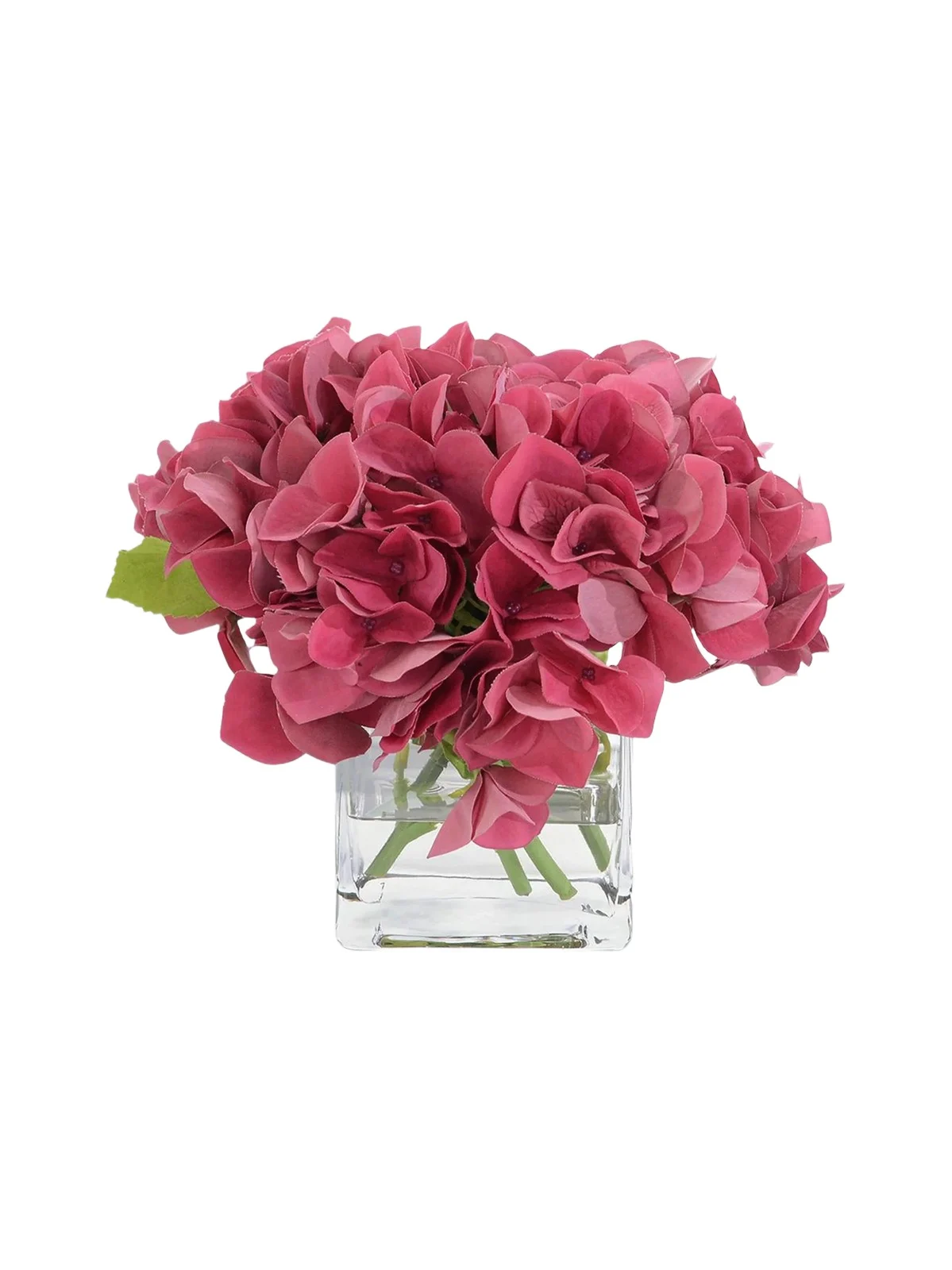 John-Richard Collection Real Touch Sweet Hydrangea 8" Faux Floral Arrangement in Glass Vase - Pink