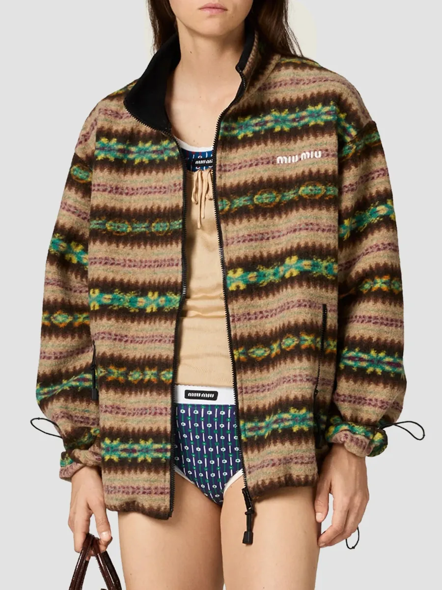Miu Miu Women's Cotton Fleece Zipper Jacket | Thumbnail 3 Miu Miu Women's Cotton Fleece Zipper Jacket | Thumbnail 3