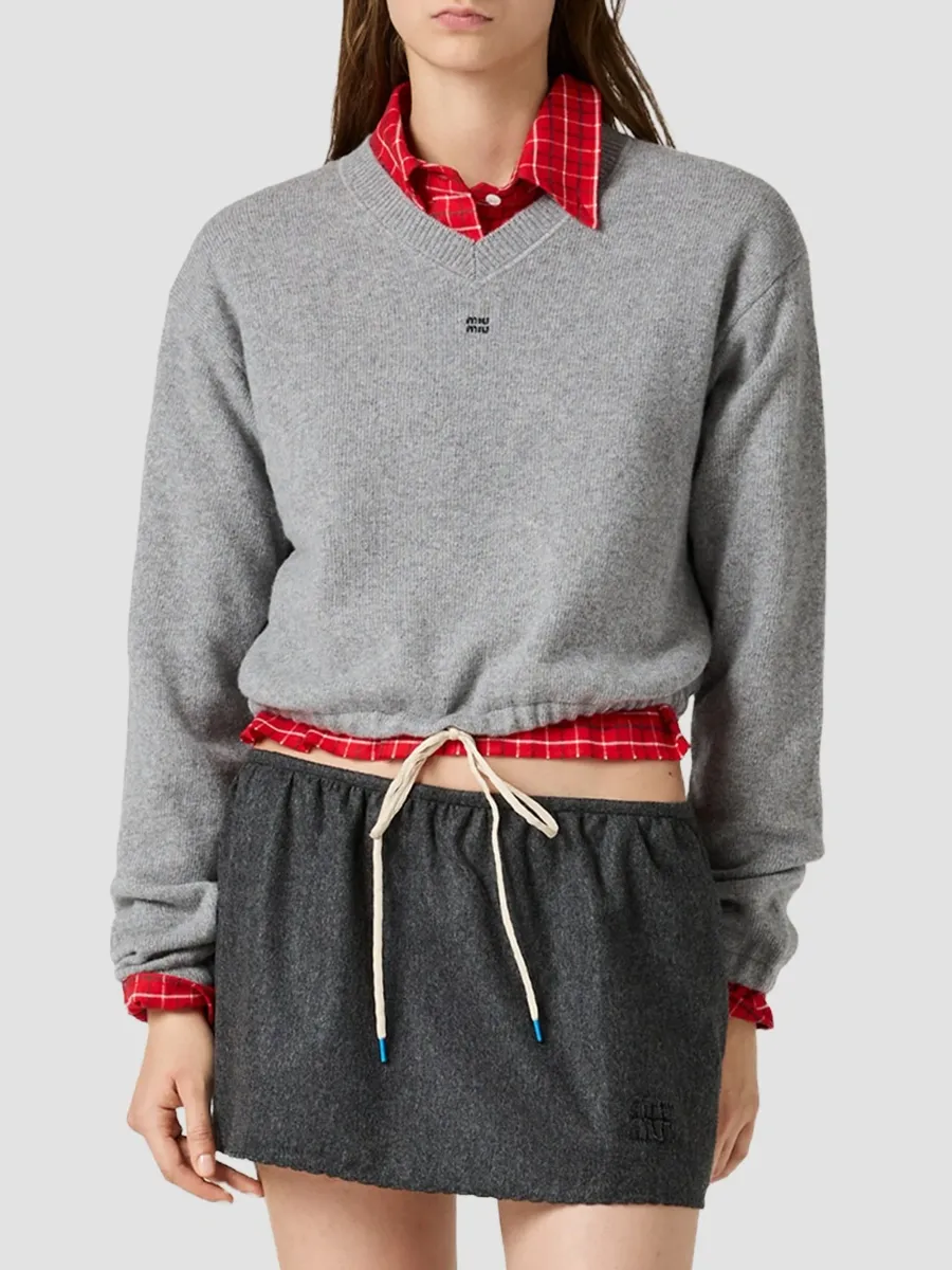 Miu Miu Women's Wool and Cashmere Sweater - Grey | Thumbnail 2 Miu Miu Women's Wool and Cashmere Sweater - Grey | Thumbnail 2