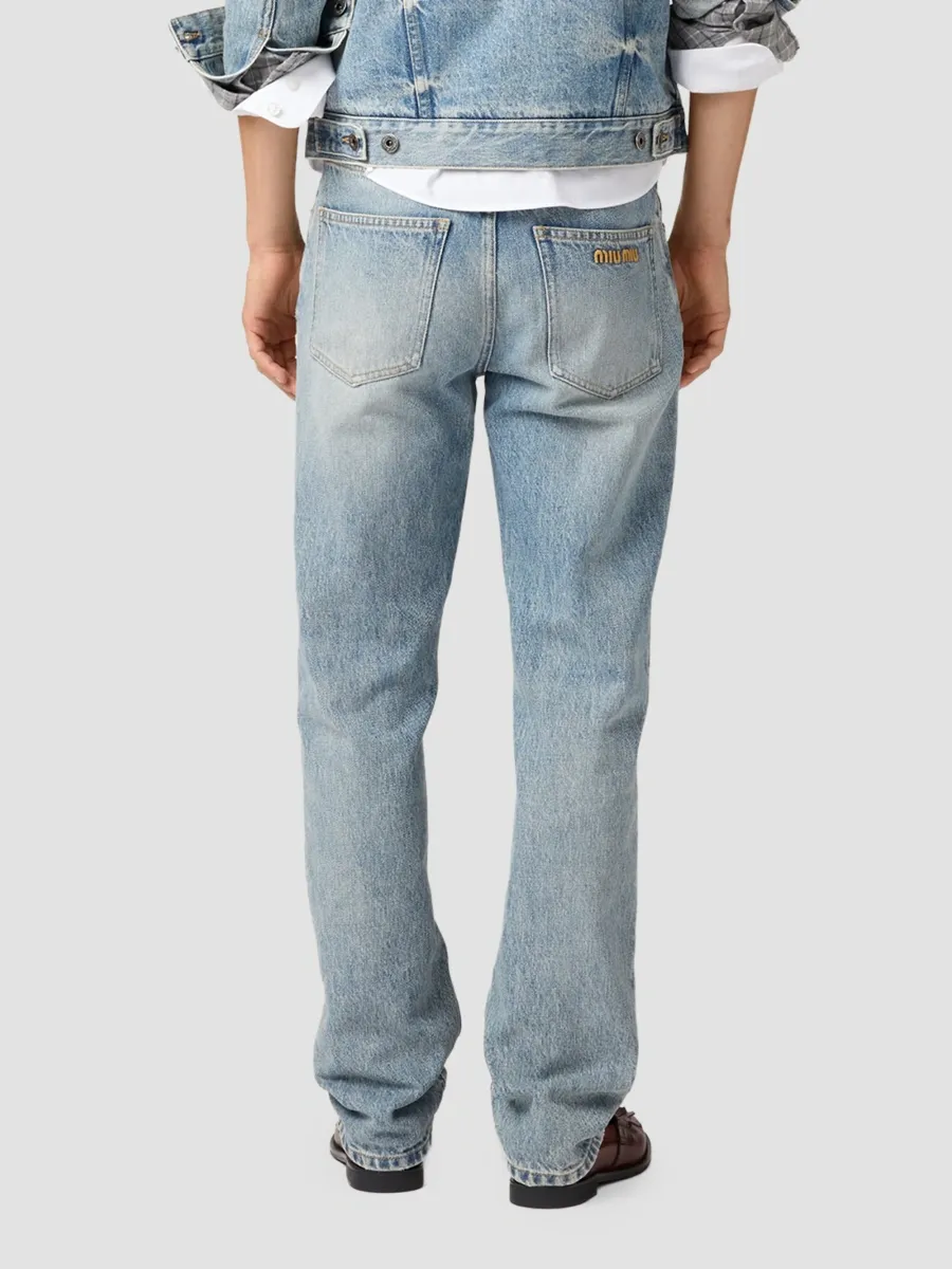 Miu Miu Women's Five-Pocket Washed Denim Jeans | Thumbnail 4 Miu Miu Women's Five-Pocket Washed Denim Jeans | Thumbnail 4