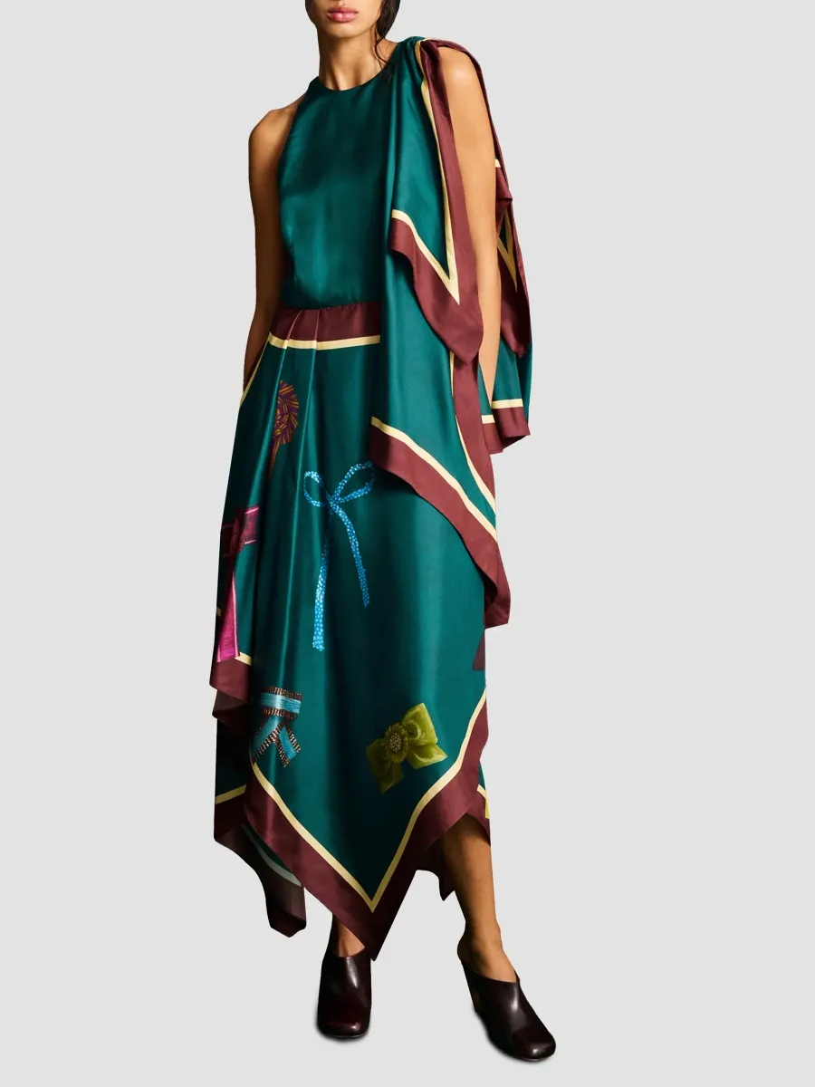 ALÉMAIS Women's Rosette Silk Scarf Midi Dress | Thumbnail 2 ALÉMAIS Women's Rosette Silk Scarf Midi Dress | Thumbnail 2