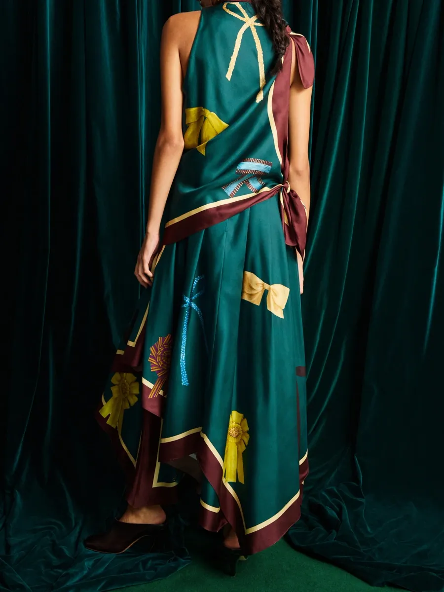 ALÉMAIS Women's Rosette Silk Scarf Midi Dress | Thumbnail 3 ALÉMAIS Women's Rosette Silk Scarf Midi Dress | Thumbnail 3