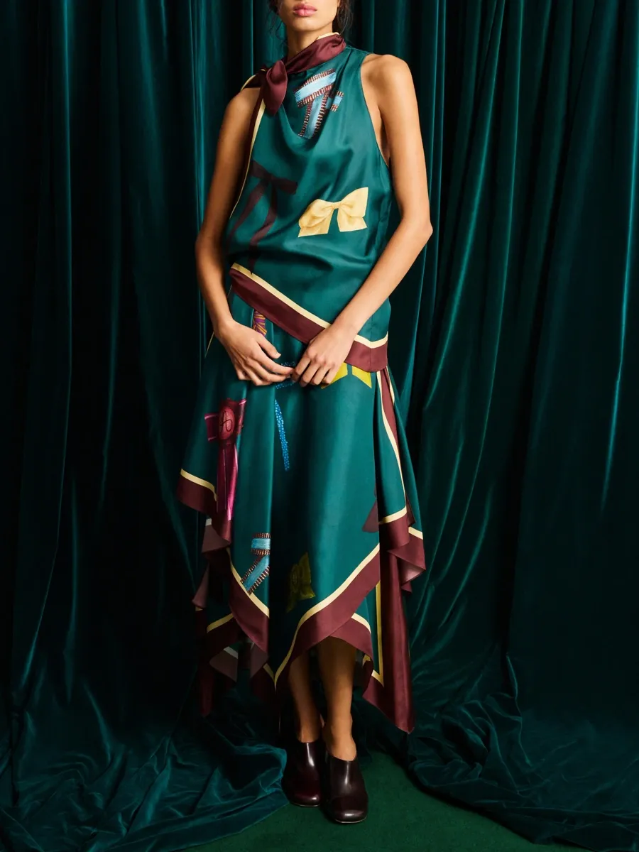 ALÉMAIS Women's Rosette Silk Scarf Midi Dress | Thumbnail 4 ALÉMAIS Women's Rosette Silk Scarf Midi Dress | Thumbnail 4