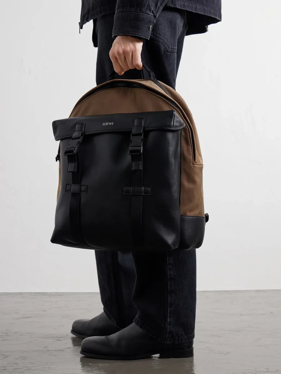 Loewe Logo-Print Canvas-Trimmed Leather Backpack - Men | Thumbnail 5