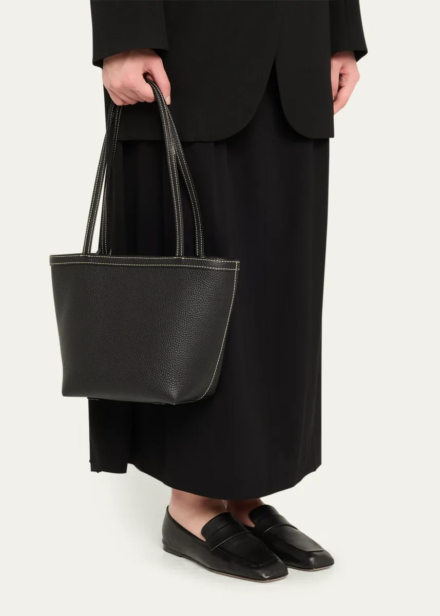 The Row Park Medium Topstitched Tote Bag in Pebbled Leather | Thumbnail 2 The Row Park Medium Topstitched Tote Bag in Pebbled Leather | Thumbnail 2