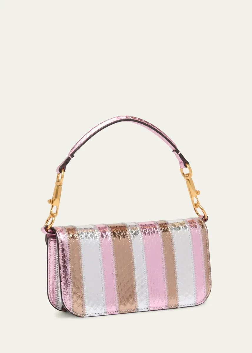 Valentino Garavani Small Striped Snakeskin Leather Top-Handle Bag | Thumbnail 3 Valentino Garavani Small Striped Snakeskin Leather Top-Handle Bag | Thumbnail 3