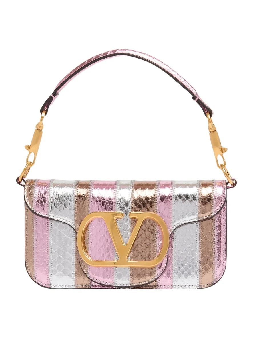 Valentino Garavani Small Striped Snakeskin Leather Top-Handle Bag