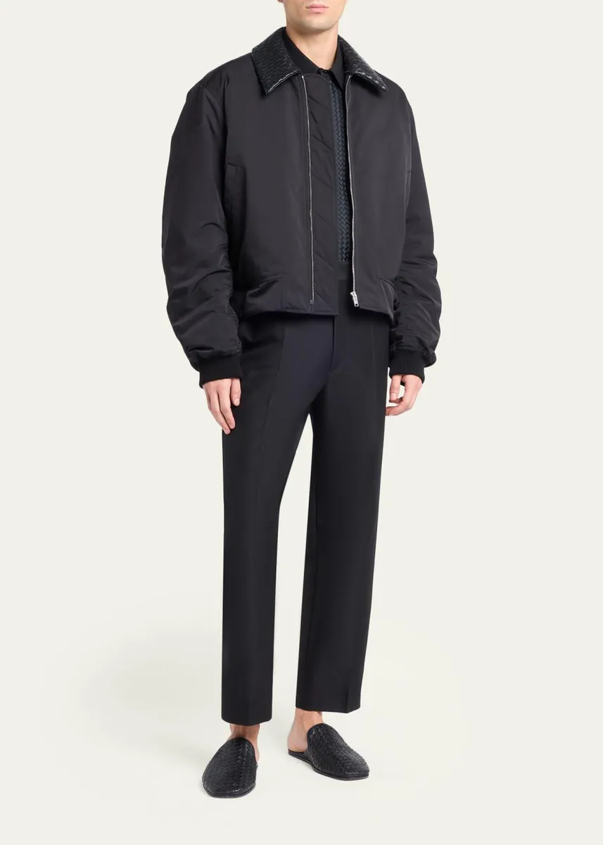 Bottega Veneta Men's Leather Intrecciato-Collar Nylon Blouson | Thumbnail 2