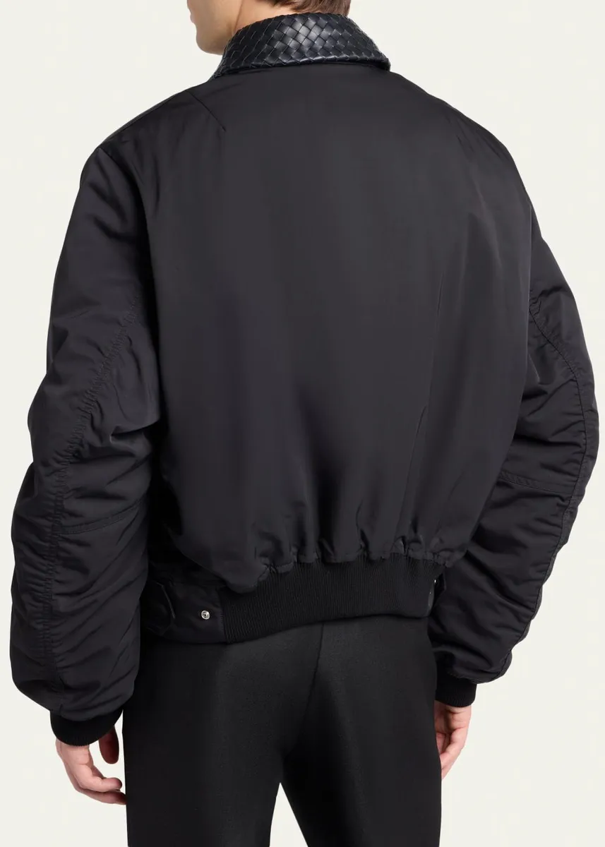 Bottega Veneta Men's Leather Intrecciato-Collar Nylon Blouson | Thumbnail 3