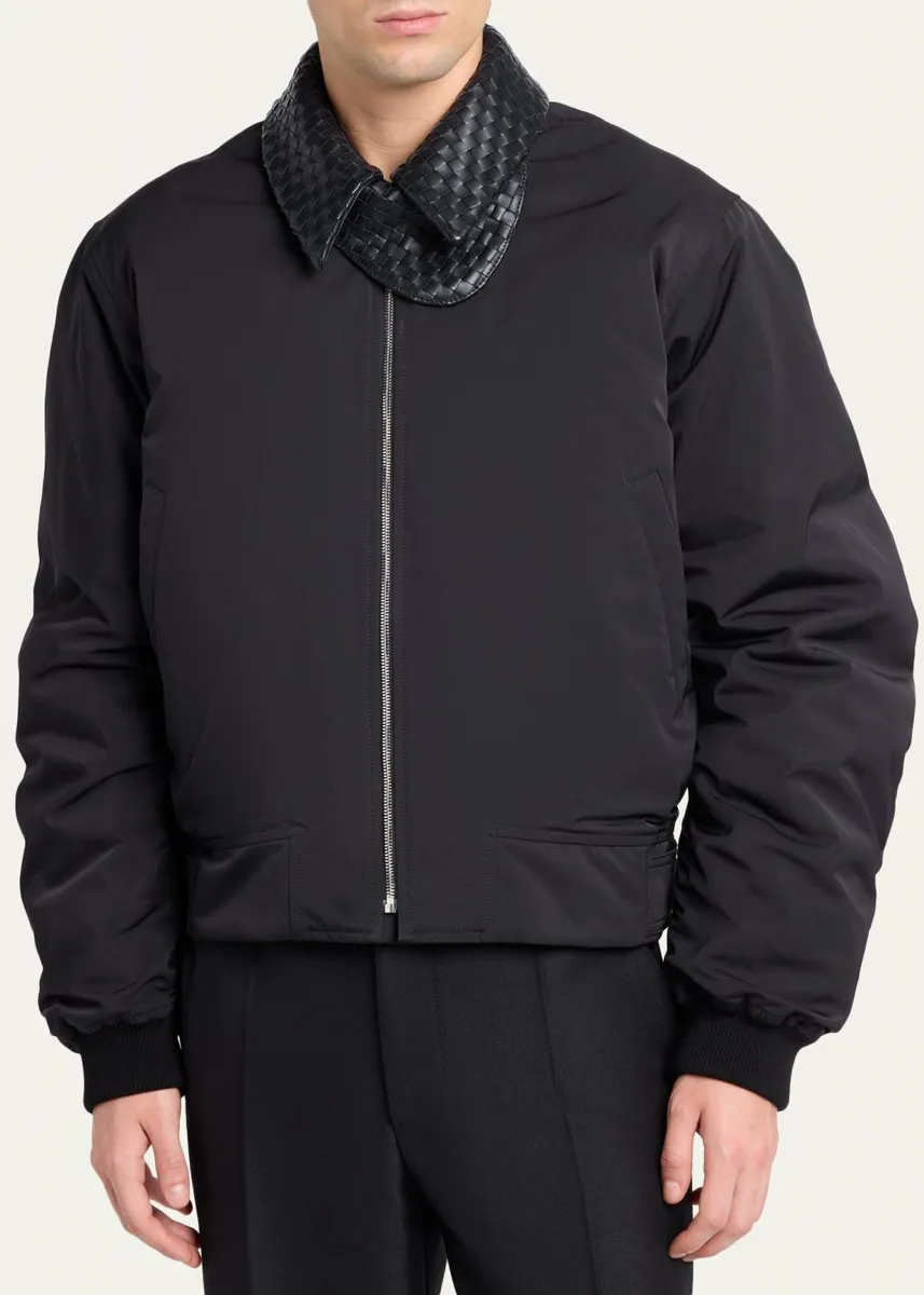 Bottega Veneta Men's Leather Intrecciato-Collar Nylon Blouson | Thumbnail 4