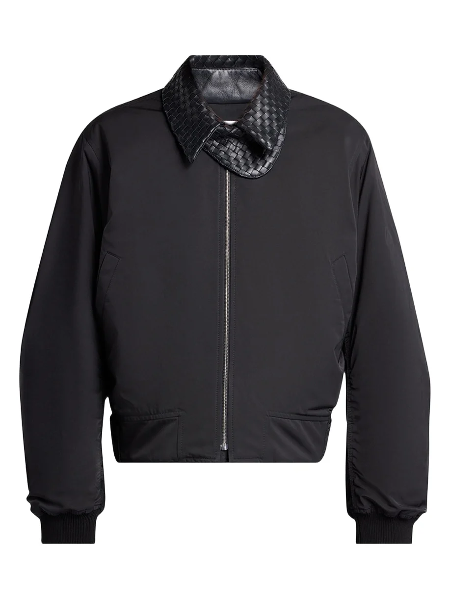 Bottega Veneta Men's Leather Intrecciato-Collar Nylon Blouson