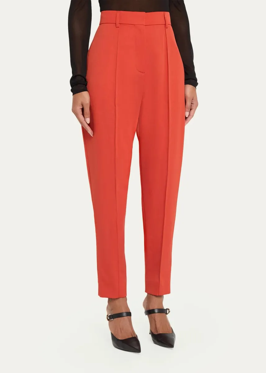 Stella McCartney High-Rise Pintuck Tapered-Leg Ankle Pants | Thumbnail 4