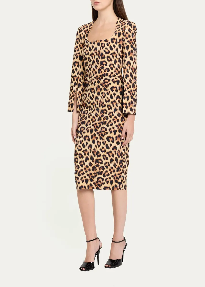 Chiara Boni La Petite Robe Meizi Leopard-Print Crepe Long-Sleeve Dress | Thumbnail 4