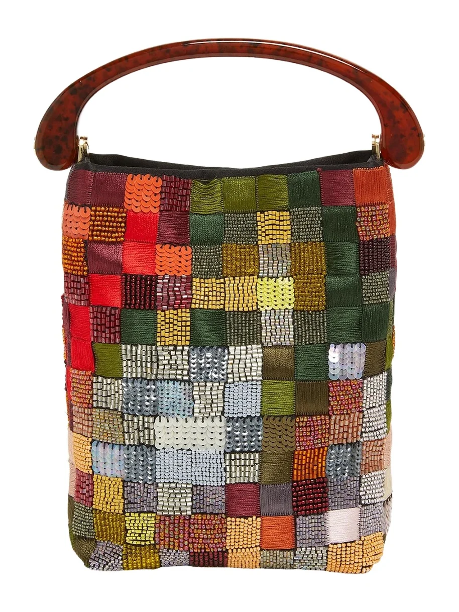 Beaded Embroidered Top-Handle Bag