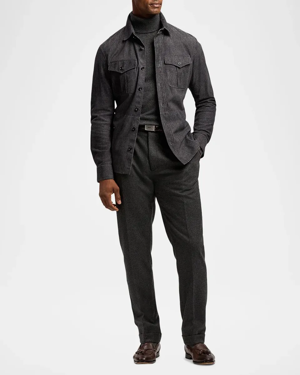Ralph Lauren Purple Label Men's Plaid-Print Suede Overshirt | Thumbnail 2 Ralph Lauren Purple Label Men's Plaid-Print Suede Overshirt | Thumbnail 2
