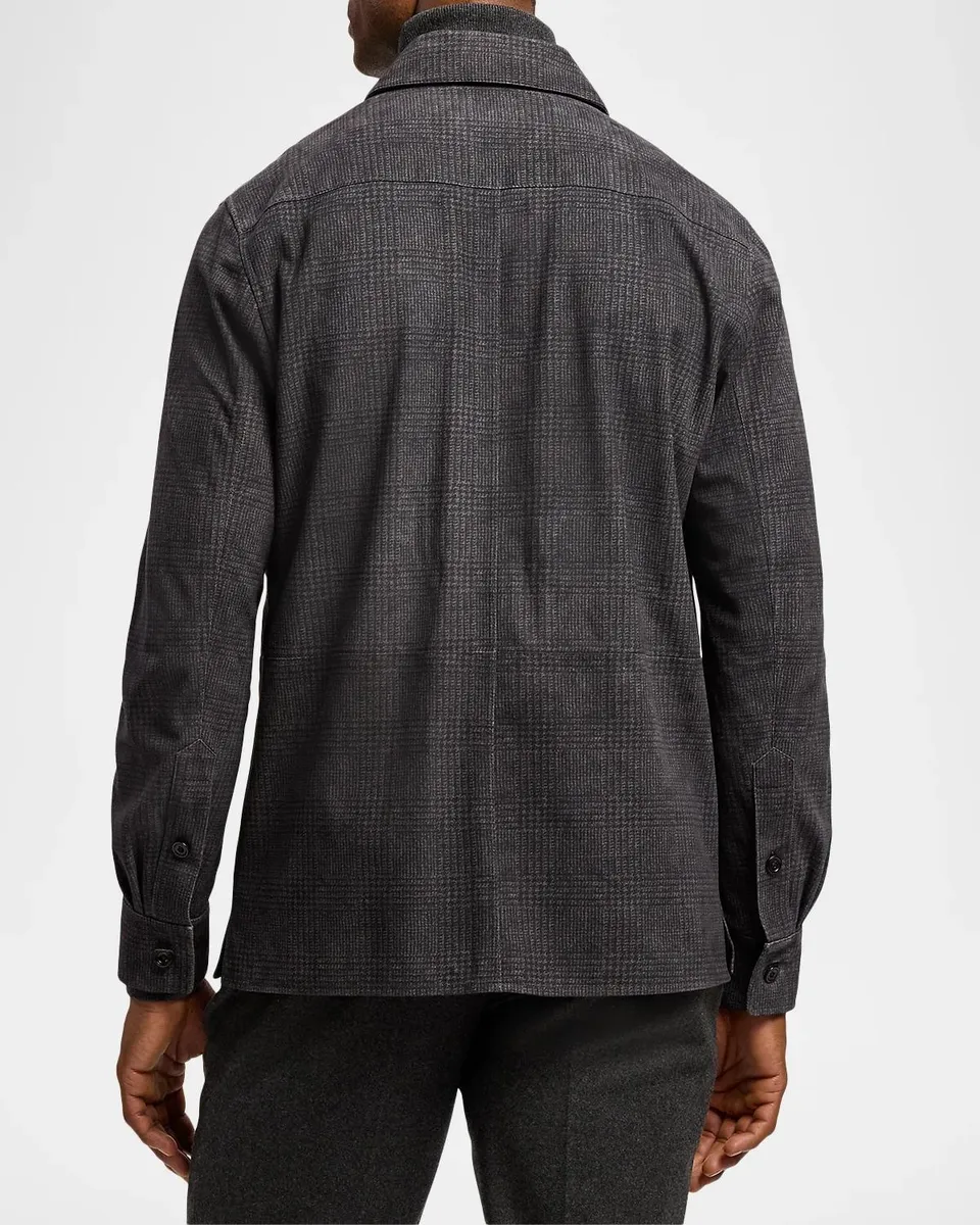 Ralph Lauren Purple Label Men's Plaid-Print Suede Overshirt | Thumbnail 3 Ralph Lauren Purple Label Men's Plaid-Print Suede Overshirt | Thumbnail 3