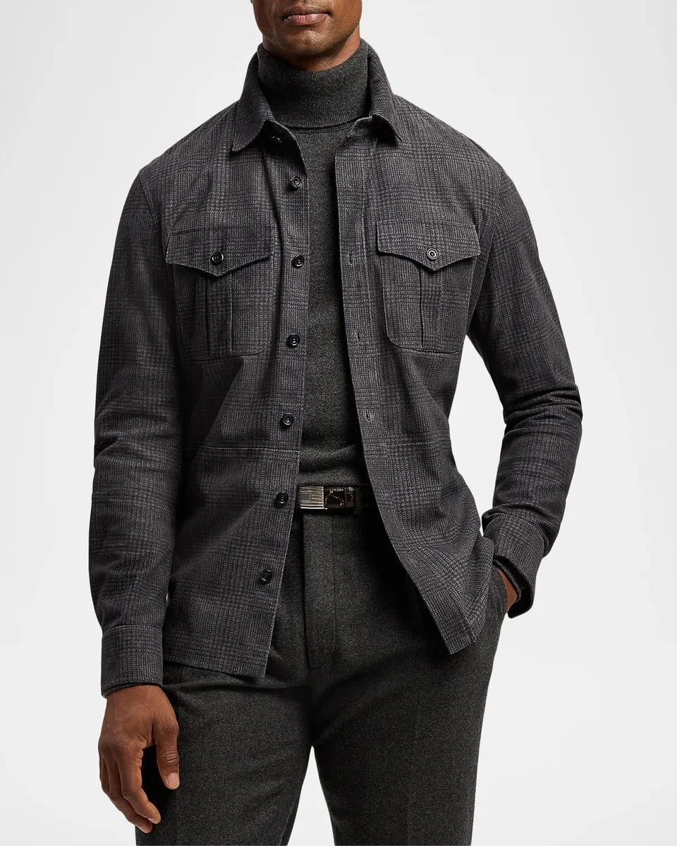 Ralph Lauren Purple Label Men's Plaid-Print Suede Overshirt | Thumbnail 4 Ralph Lauren Purple Label Men's Plaid-Print Suede Overshirt | Thumbnail 4