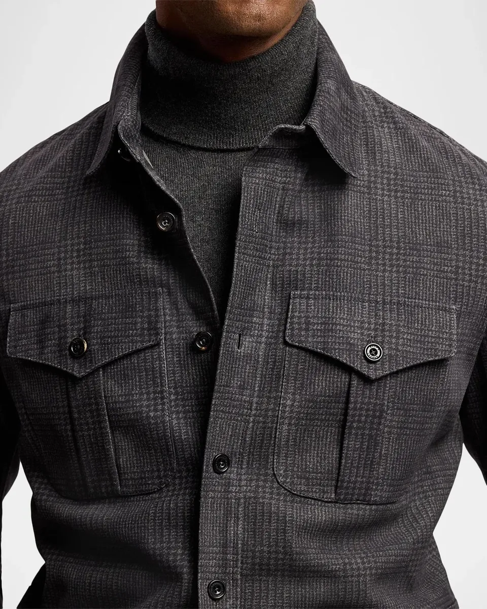 Ralph Lauren Purple Label Men's Plaid-Print Suede Overshirt | Thumbnail 5 Ralph Lauren Purple Label Men's Plaid-Print Suede Overshirt | Thumbnail 5